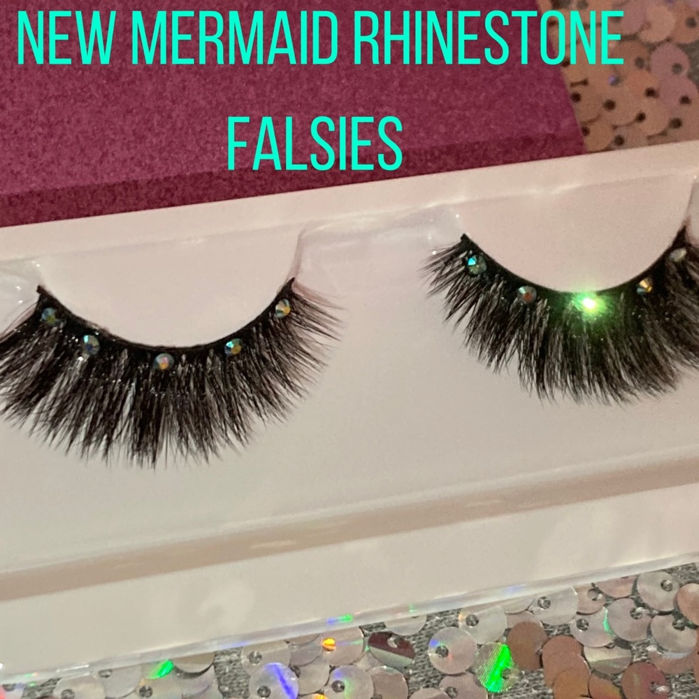 Fake Eyelashes Mermaid Iridescent Blue Green Bling Rhinestone Shine Disco Party